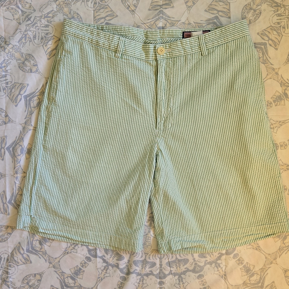 Vineyard Vines 11" Club Short Classic Fit Green Seersucker Stripe Men's 34 Waist